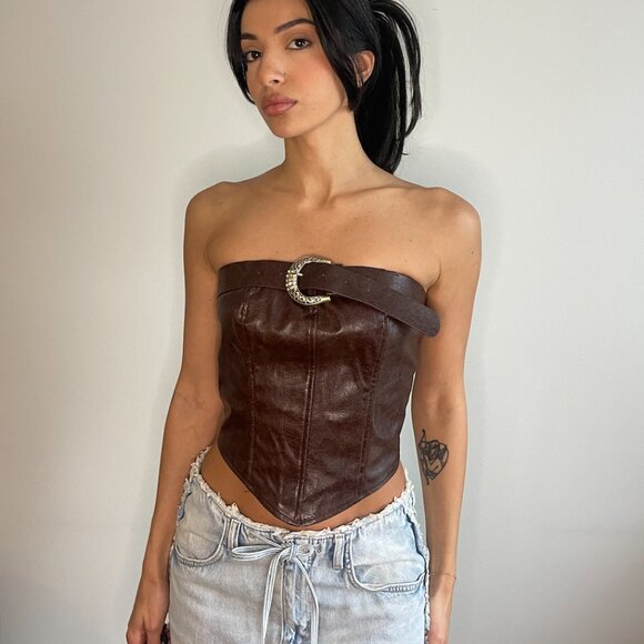 Y2K Brown Faux Leather Corset - Picture 6 of 6